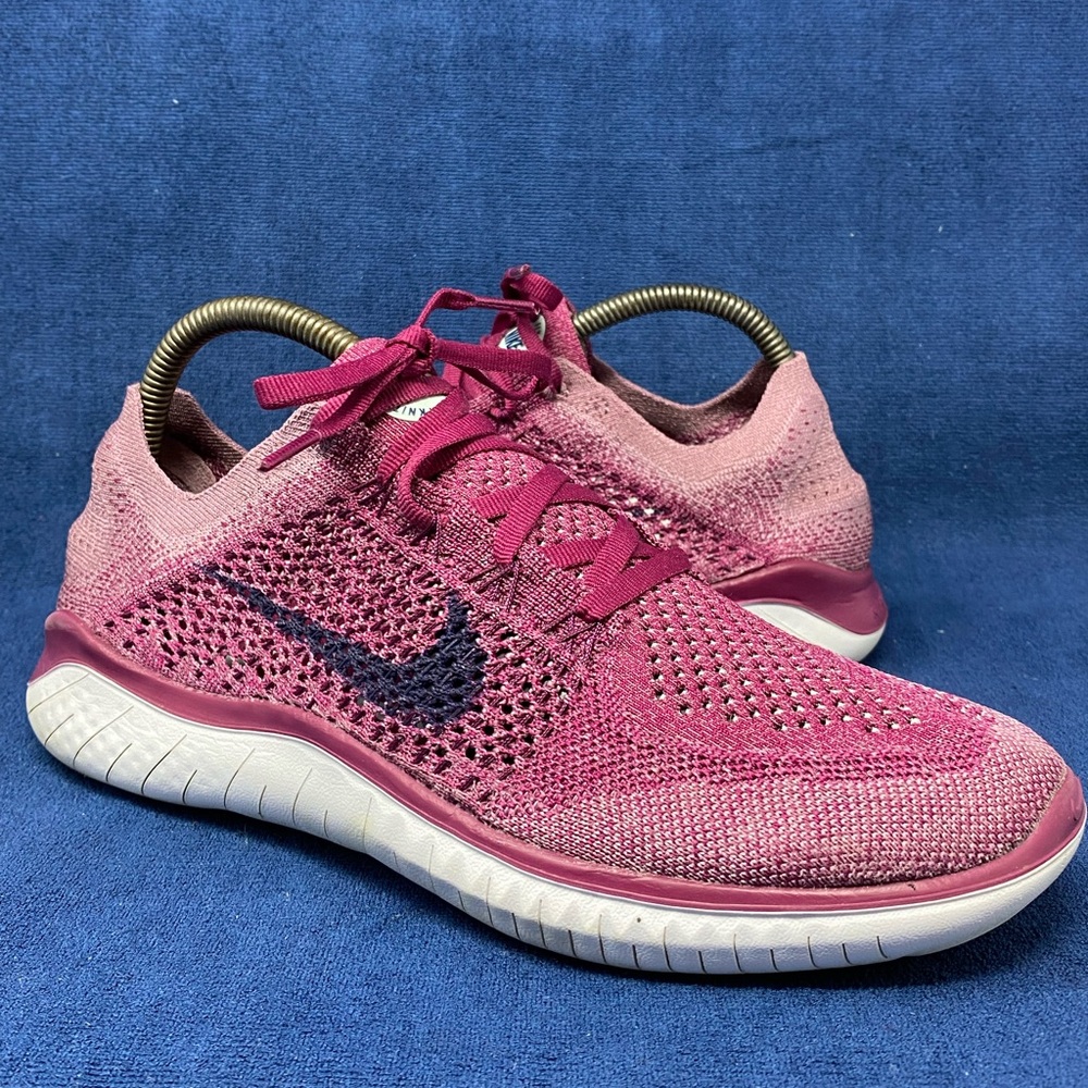 Nike Free RN Flyknit 2018 942839-600 Womens US 9.5 Shoes Raspberry Red Sneakers